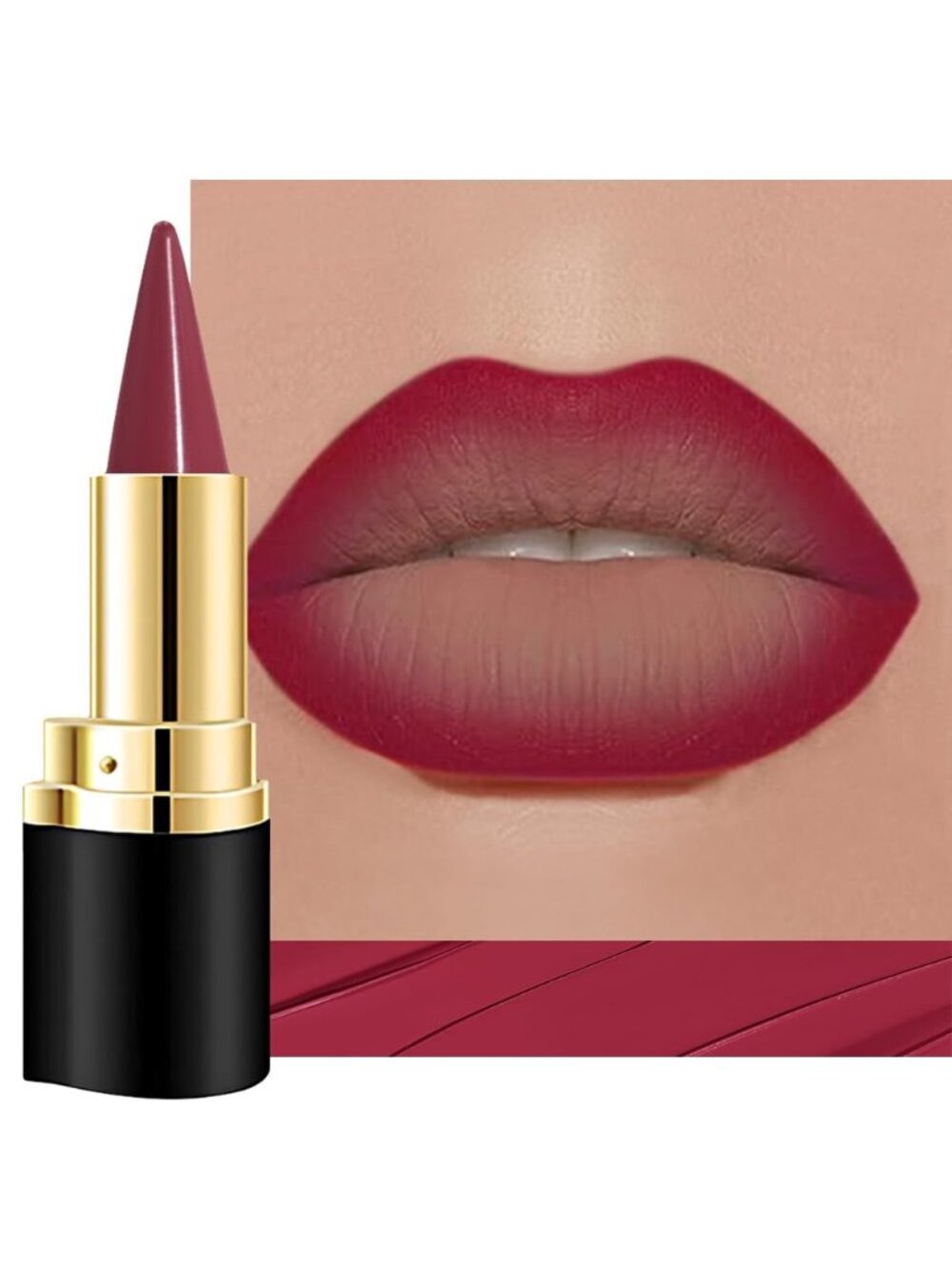 Women 1Pcs-G02# Wine Red Shimmery Metallic Cone-Tip Glitter Lipstick & Lip Liner